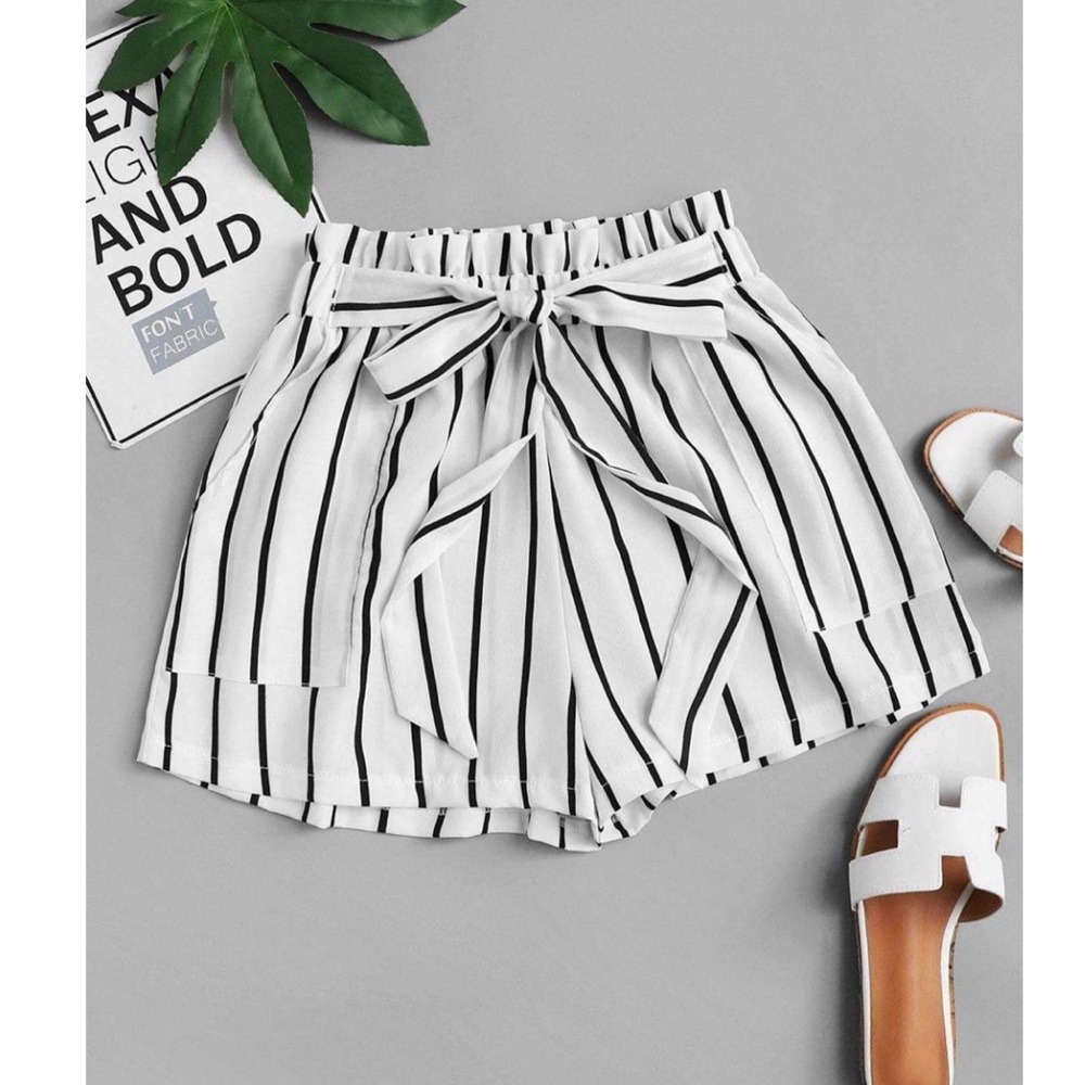 Black and white striped shorts